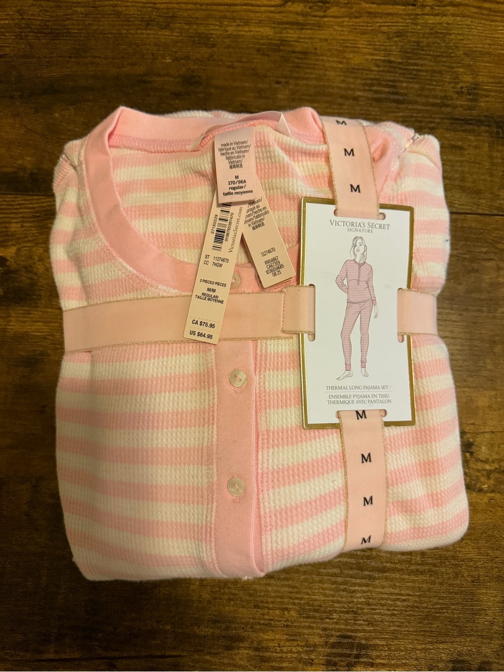 Victoria's Secret Pink & White Striped Kids Thermal Pajama Set